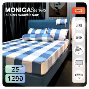 5IN1 Fitted Bedsheet Set Checkered Plaid Design Eco Cotton Blend Machine Wash Breathable Gaoge-MONICA