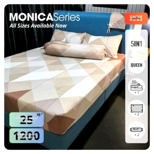 5IN1 Fitted Bedsheet Set Brown Geometry Design Eco Cotton Blend Machine Wash Breathable Gaoge-MONICA