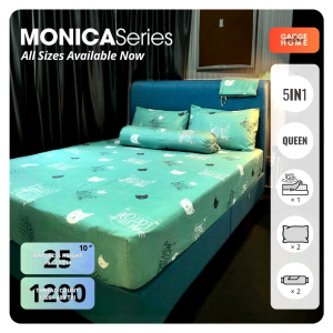 5IN1 Fitted Bedsheet Set Kitten Green Design Eco Cotton Blend Machine Wash Breathable Gaoge-MONICA