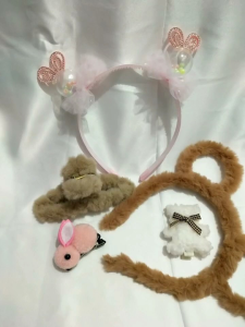 Bando Anak Bola Plastik Renda Kepala Kelinci Glitter / Bando Anak Bulu / Jedai Bulu / Jepitan kelinci bulu / jepitan Beruang bulu