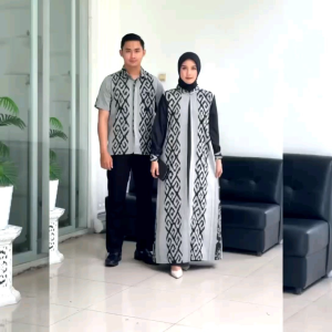 Baju Tenun Sarimbit Paruki Abu-abu Kombinasi Katun Toyobo