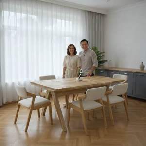 EWJ 4008 Arm Kusyen Dining Chair+T1213 X Leg Full Solid Dining Table Set 1+8 Meja Makan 8orang Morden Cantik Murah