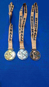Basketball medals 6cm diameter SHOOTER design in gold silver and bronze