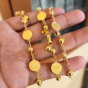 Gelang Bola Plat Bulat Ukir Lapis Emas Kuning
