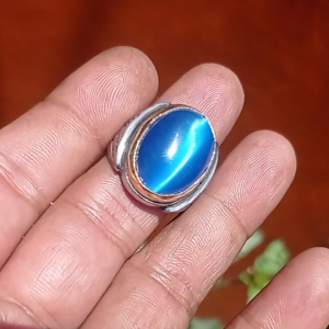 Batu Cincin Big Blue Cat Eye 20 mm Mban Tanam Monel Asli