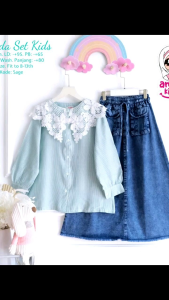 (( TERBARU SETELAN TUNIK MUSLIM ANAK 8-12 TAHUN )) SELSY INAVA BELINDA LEKA MARLENE MEIRA SETELAN ATASAN DAN ROK CARGO BAHAN JEANS WASH TERBARU BY AMELIA