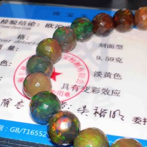 (Actual Item) Natural Premium Black Opal Rainbow Fire Faceted Bead Bracelet 7.5MM(实物)天然优质黑欧泊璀璨彩虹火彩切割珠手串7.5MM - Fast Shipping (J123)