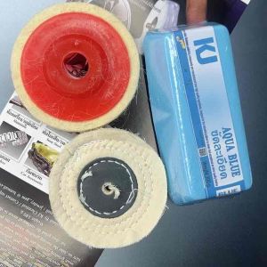 (ใช้กับเครื่องขัดหินเจียร) ไขปลาวาฬเคเจขัดละเอียด260-300g+ล้อขนแกะ3นิ้ว+ล้อผ้าด้ายดิบ3นิ้ว