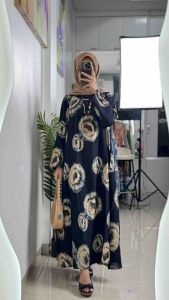 LC2166 Premium Oversized Dress Tipis Floral Motif Bunga Fashion Retro Terbaru