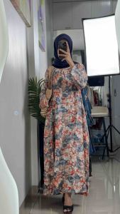 LC2162 Premium Oversized Dress Tipis Floral Motif Bunga Fashion Retro Terbaru