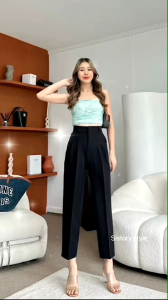 กางเกงแฟชั่นทรงบอย งานผ้าไอวี่ไม่ต้องรีด สาวอวบใส่ได้สูงน้อยๆใส่ได้