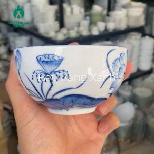 Bộ Bát Đĩa Bát Tràng Cao Cấp Họa Tiết Sen Đầm  Kèm Hộp Làm Quà Biếu Tặng - Hàng Nung Khử Bát Tràng Có Bảo Hành