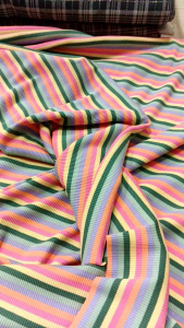 ผ้าเมตร ผ้ายืดร่องริ้ว ตัดชุดแฟชั่น ชุดเด็ก เกาะอก เสื้อยืด สายเดี่ยว คาดิแกน ชุดเซ็ต rib stripes fabric มัชฌิม ผ้ายืด รวมสี