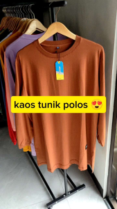 Atasan tunik wanita mocca polos / kaos tunik bahan katun combed 24s kerut lengan panjang