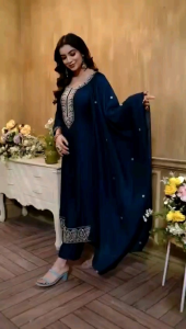 Vichitra Fabric Embroidered Suit. (PRE ORDER)