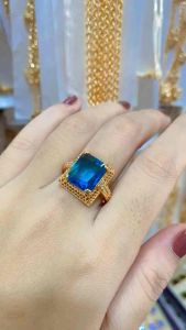 CINCIN EMAS BATU GIOK KOTAK BIRU TEBAL TITANIUM ANTI LUNTUR