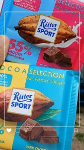 ช๊อคโกแลต Ritter Sport Dark Milk Chocolate Ghana from cocoa 55% Smooth with Cocoa 100 g. E.06/04/26