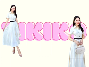 Ticha 2xl 3xl เดรสยาวสีครีม คอปกแขนสั้น คาดเอวสีดำ ชุดทำงาน