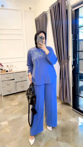 Aru Setelan Celana Panjang Wanita Muslim Kaos Knit Rajut Import Terbaru & Termurah COD