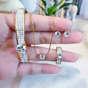 Titanium Set Perhiasan Mata 1 Gold Awet Anti Karat Xds268b