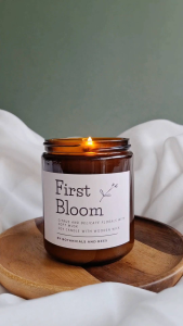 First Bloom Soy Candle with Wooden Wick – Handpoured Citrus & Floral Scented Candle for Home Fragrance & Relaxation