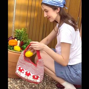 Healthy Planet Club-กระเป๋าถักโครเชต์ Merry Crochet Bag Color Red 100%handcrafted