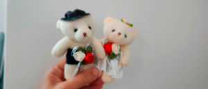 TeddyAce Wedding Bride and Groom Cute Mini Teddy Bear Decoration Stuffed Plush Soft Toy 结婚情侣婚纱熊卡通花束包装材料迷你可爱小熊公仔毛绒玩具