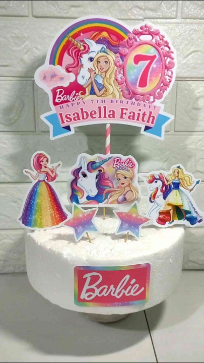 New Barbie Unicorn Cake Topper High Quality Personalize Ready To