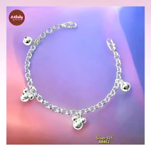 🌈AAbaby Galleries AA462 Original Baby S925 Silver Anklet Bracelet Mickey bells & Round Bells Rantai Kaki/Tangan/Gelang Kaki Bayi/Kanak