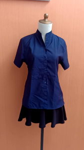 atasan kemeja wanita biru tua navy M cewek lengan pendek kerja kuliah