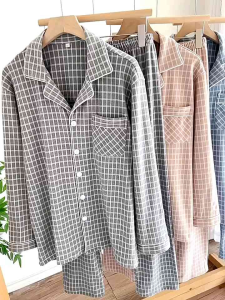 (พร้อมส่ง)ชุดนอนผ้าฝ้ายผู้ชาย-ผู้หญิง แขนยาว ขายาว เนื้อผ้าฝ้ายออแกนนิก ยิ่งซักยิ่งนิ่มลง