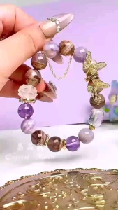 (现货)敦煌极光 × 紫水晶 × 白水晶莲花手串|净化能量 × 提升气质 × 灵性守护 Aurora Crystal × Amethyst × Clear Quartz Lotus Bracelet|Purification • Elegance • Spiritual Energy
