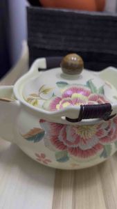 [SG]Authentic Master Yu Shen Handcrafted Ceramic Tea Set - Hand-Painted Peony Ceramic Teapot & 3 Cups Set Travel Case