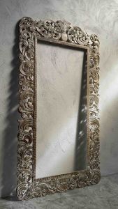 พร้อมกระจก กระจกไม้สัก กระจกบานใหญ่ สูง 200 x กว้าง 107 cm. ไม้สักหนา 1.5 cm. กระจกไม้สักแกะสลัก ติดผนัง สีขาวขัดลาย สไตล์วินเทจ มีประกันการจัดส่ง