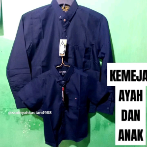 Couple kemeja Ayah dan Anak laki laki Navy Putih Tangan Panjang Pendek