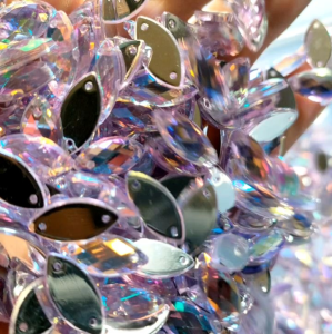 Payet Diamond Jahit Mata Pelangi Akrilik Mote Manik Grade A UK 7x15 per Lusin