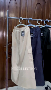 Rok Cargo Wanita Panjang Twill Premium Pinggang Elastis Tali Serut Terlaris