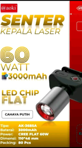 Aoki senter kepala zoom 60watt Ak-3685A & Ak-3686K/ senter kepala laser 60w pro+ ak-3671a army / headlamp led zoom 60 watt Lampu Kepala Aoki 3685A 3686K - Lazada