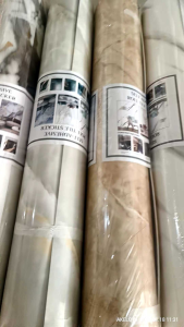 Wallpaper dinding interior Vinyl Pvc Marmer Marble Abu Bercak Gold Glossy Premium