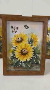 ภาพตกแต่งห้อง ภาพติดผนัง ภาพดอกทานตะวัน ดอกไม้ ขนาด5x7 นิ้ว สีน้ำ พร้อมกรอบแขวนได้ตั้งได้ แข็งแรงสวยงาม