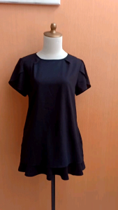 atasan wanita hitam pekat CONNEXION cewek L lengan pendek blouse MEWAH kerja kuliah