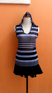 atasan hoodie wanita hitam salur biru M cewek kutung santai tile transparan santai