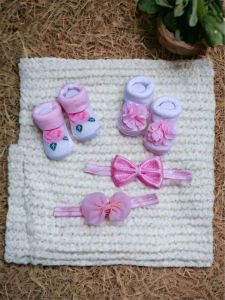 4in1 Infant Baby Gift Set Socks And Headband Set With Box Baby Shower Set Quality BY-243