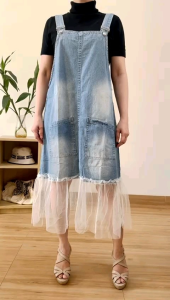 ●ECLAIRE● 0IS Overall Jeans Washed Midi Tile Pocket Unik Kasual Casual Mode Modis Trendy Kekinian Urban (NO INNER)