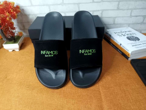 Sandal selop slip on hitam stylish pria sendal slippers cowok cewek