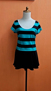 atadsn kaos wanita hitam motif hijau salur IP ZONE cewek M lengan pendek santai cute