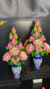 บัวชมพูแจกันลายไชด์สูง13นิ้ว