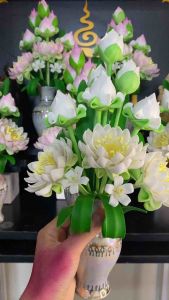 บัวขาวข้าง9ดอกเบญจรงค์สูง13นิ้ว