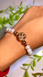 Gelang inisial rhodium mutiara tawar asli lombok | gelang inisial mutiara lombok