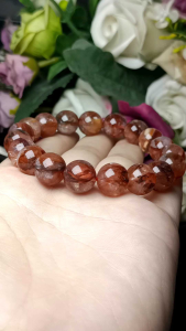 Premium Grade 100% Natural Hematoid  Quart - Multi-inclusions Crystal 10MM/ 极品冰透体100%纯天然红胶花火焰红花片水晶手串 10MM（天然鸩羽幽灵）